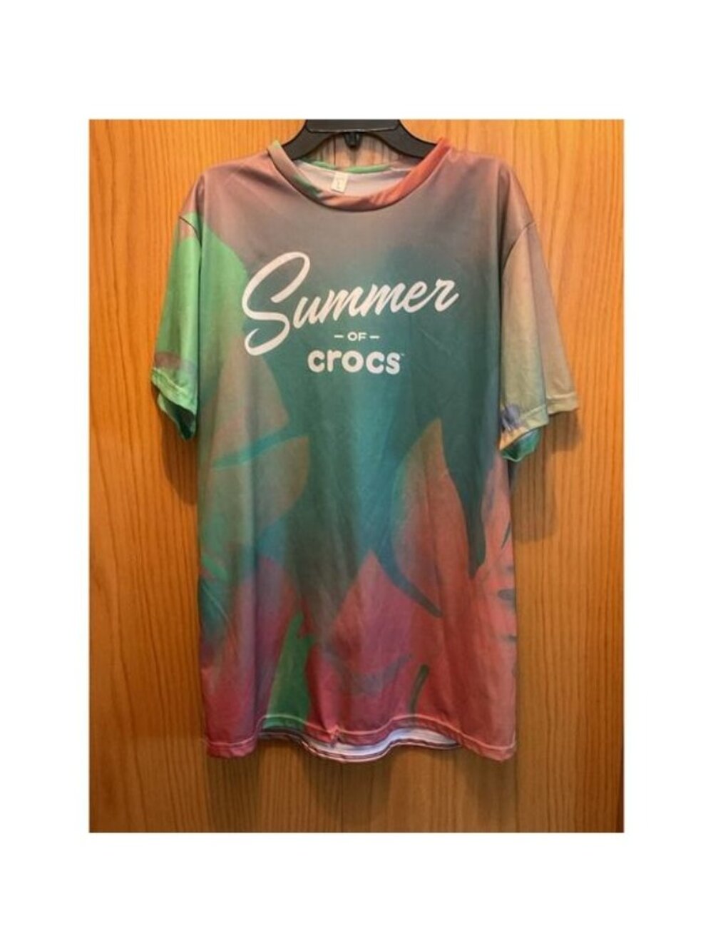 Crocs Spellout Promo Tee Gorpcore Tropical Graphic Festival Summer T Shirt L